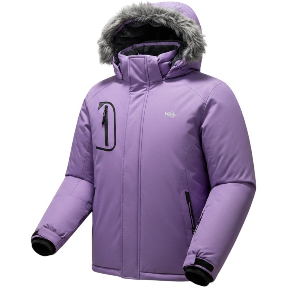 Wantdo Women Purple Waterproof Ski Jacket Insulated Fleece Lined Hood Coat 14-16